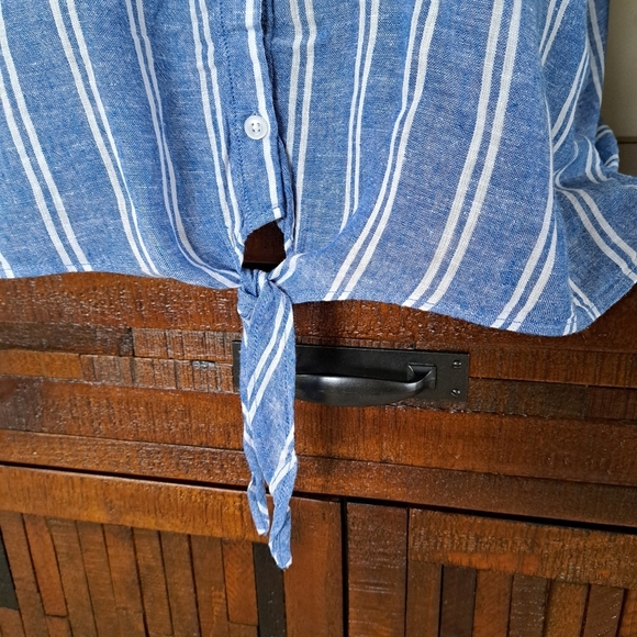 ❤️ NWT Jachs Girlfriend Short Sleeved Linen Blend Blouse XXL Striped Lightwe… - Picture 9 of 14